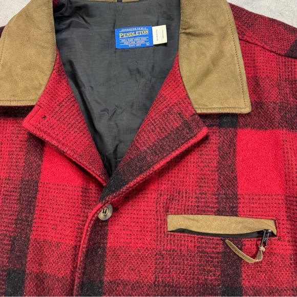 Rare Vintage Pendleton VirginWool Hunting Coat Size Large Suede Trim Made In USA - Picture 2 of 5